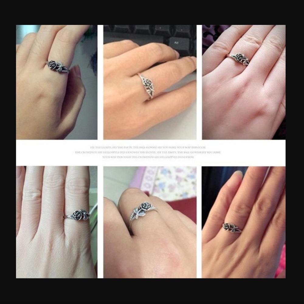 Dainty Rustic Silver Rose Flower Ring - Picture 4 of 5